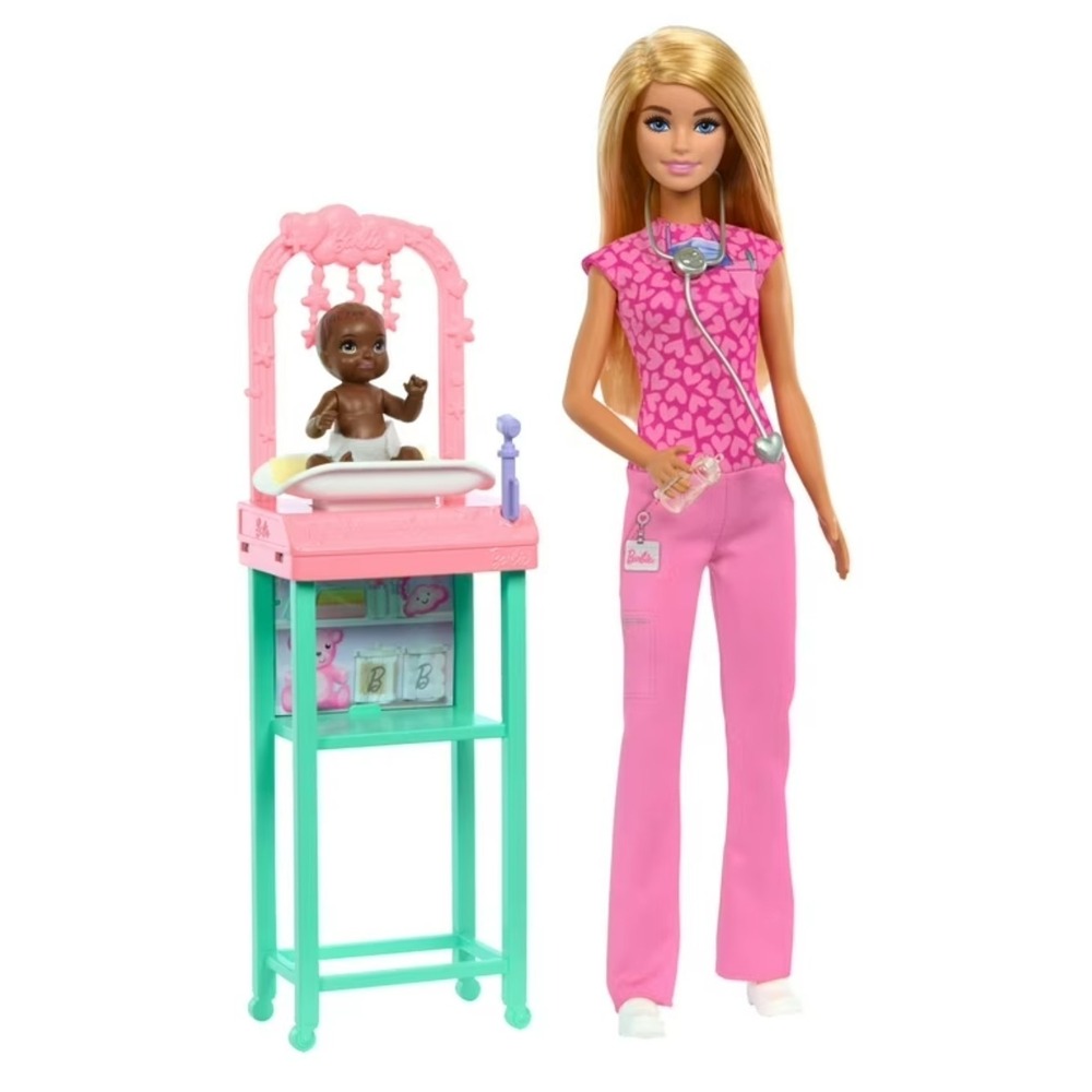 2023 Mattel Barbie Baby Doctor #JCR72 Barbie Doll in Pink Scrubs Jumpsuit